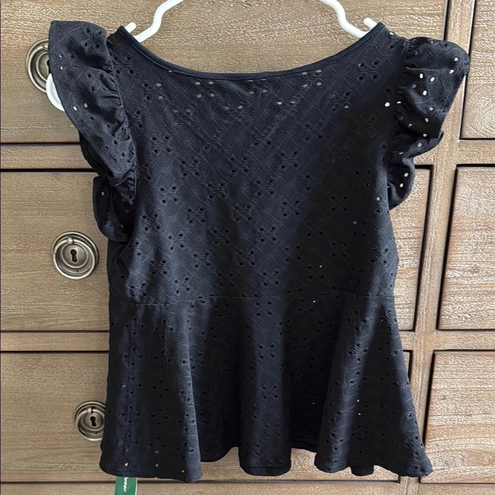 Black Eyelet Ruffle Top, Size Small - Picture 3 of 3